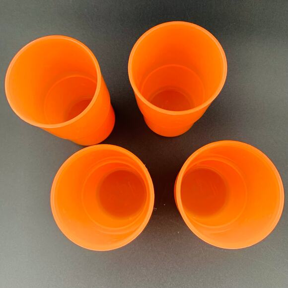 Tupperware Tumblers 12 Oz. Four Orange Stacking Cups Plastic Drinking Glasses - Picture 2 of 5